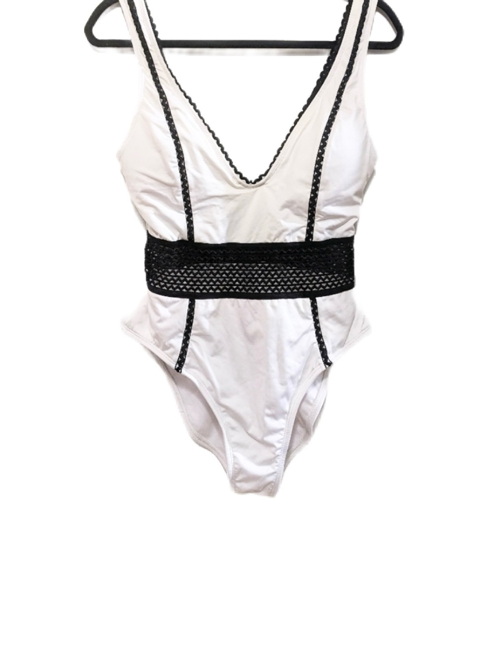 Kenneth Cole Mesh Waist Plunging Neckline with High Cut Leg One Piece Size M